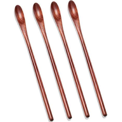 Bois iced cuillères à thé petit cuillère mélangeuse long manche cuillères lot de 4 pièces (1/5)