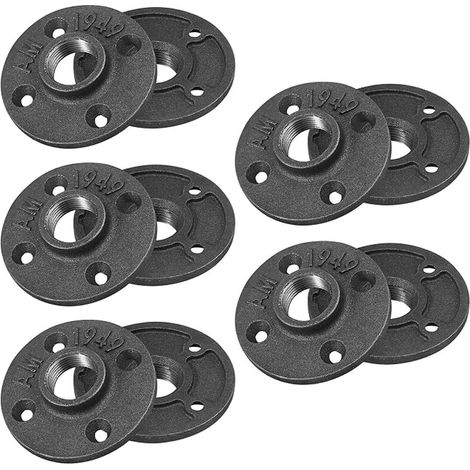 BSP Raccord de Tuyau À Bride Filetée Brides BSP Tuyau En Fonte Malléable pour Tuyau Mur Étagère Support De Support Robinet De Plancher Diamètre Intérieur 23mm - Noir (1/5)
