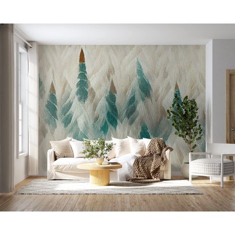 Papier peint nature - herbes de la pampa et pointes turquoise - 150 x 250 cm (1/2)