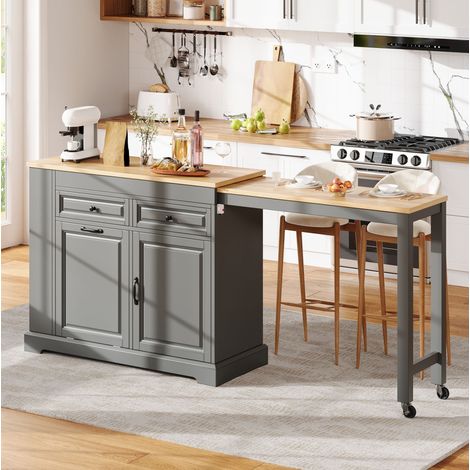 Isola cucina su ruote grigia 112-180x45x92 cm con piano estensibile (1/5)