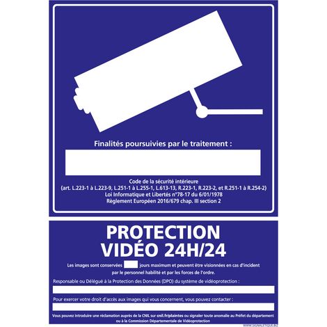 PANNEAU PROTECTION VIDEO 24H/24 (G1219) - Plastique PVC 1,5 mm - 450 x 630 mm
