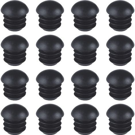 Round Plastic Caps (16mm)(Black), 16 Pieces Round Chair Tube End Caps, Ribbed Round Domed End Caps for Table, Chair, Furniture Legs