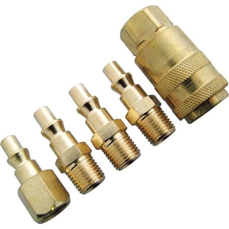 Raccordi/Adattatori ad innesto rapido in ottone per utensili ad aria compressa/compressori 1/4 set 5 pezzi