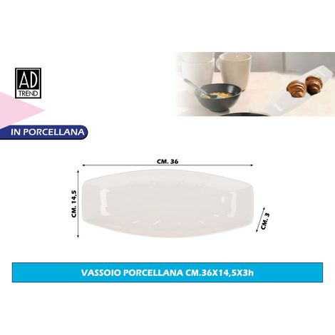 Vassoio Piatto in Ceramica Rettangolare Bianco 36 x 14 cm