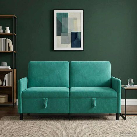 Canapé 2 places avec rangement turquoise en polyester 152 x 78 x 87 cm - PANGIVO (1/5)
