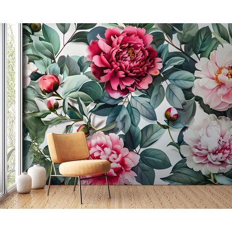 Papier peint fleuri - roses fraîches naturelles - 150 x 250 cm (1/2)