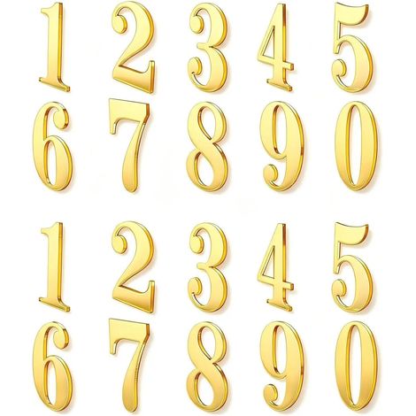 20 Pièces Doré Autocollants Numéros de Maison, Chiffres de 0 à 9 (1/5)