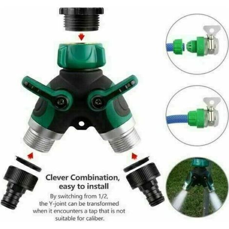 Distributeur 2 Voies pour Tuyaux D'Arrosage, Répartiteur D'Eau pour Tous Les Robinets, Universel, Réglable 2pcs (1/4)