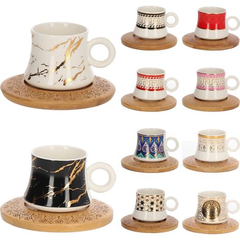 6er Set Espressotassen mit Untertasse und Tablett Ständer Mokkaservice Motiv 11 (1/5)
