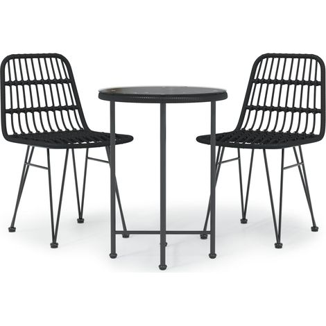 Salon de jardin 3 pcs - Mobilier de jardin - Ensemble Table à manger + 2 chaises Noir Résine tressée Chic-607120 (1/5)