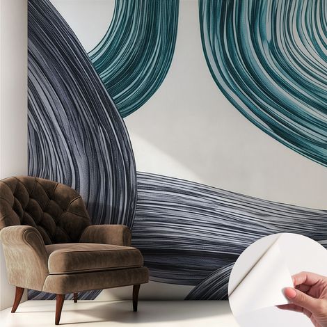 Selbstklebende Tapete modern Wohnzimmer - Wanddeko Schlafzimmer - Tapete mit Motiv Fließende Linien 250x250 cm (1/5)