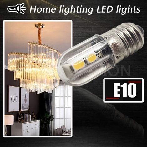 Ampoule LED E10 220–230 V AC Économe en Énergie, Base à Vis 8 mm, Puce SMD 3030, Blanc Chaud, Lot de 4 (1/5)