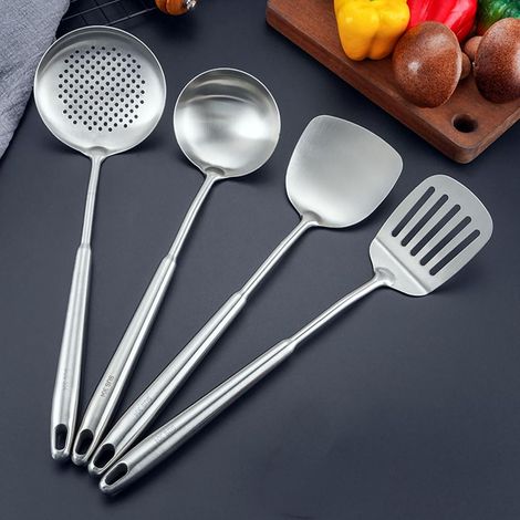 304 Edelstahl Edelstahl Küchenutensilien-Set, 4-teiliges Kochutensilien,Spatel,Suppenkellen,Siebe und Pfannenwender,Spülmaschinengeeignet.