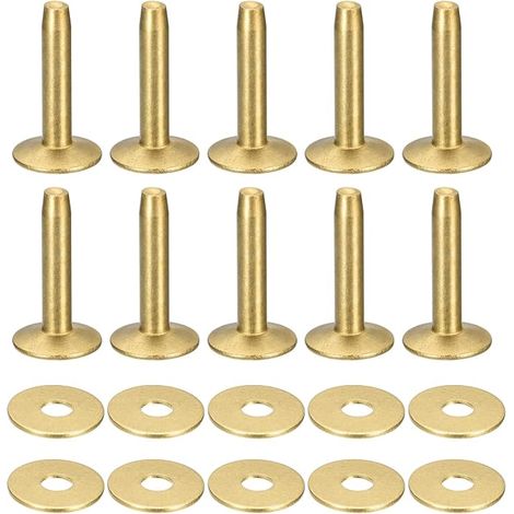 10 set rivets et brûleurs en laiton, 9 x 3.3 x 21 mm en cuir massif rivet en laiton pour bricolage en cuir, ton or (1/5)