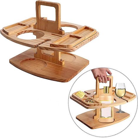 Table à vin d'extérieur en bois, porte-bouteilles portable et pliable, table de camping portable pour la maison, le jardin et la plage. (1/5)