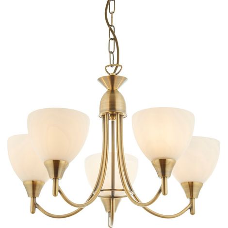 Endon Alton - Sospensione a soffitto a 5 luci multibraccio in ottone antico, vetro opalino, E14 (1/5)
