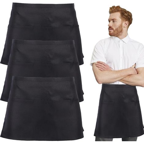 UILYNIU lot de 3 tabliers de cuisine noirs unisexes - Tabliers de taille courts réglables avec 3 poches pour serveurs, chefs, bistro et restaurant (1/5)