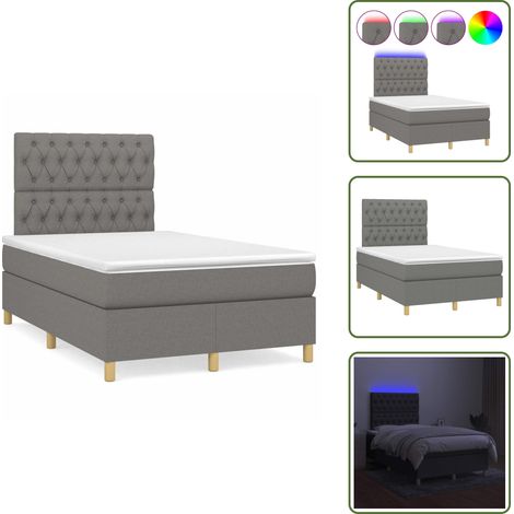 Sommier à lattes de lit matelas LED gris foncé 120x190 cm tissu - Sommier Tapissier - Lit Double - Matelas Led - Éclairage Led - Têtière Ajustable (1/5)