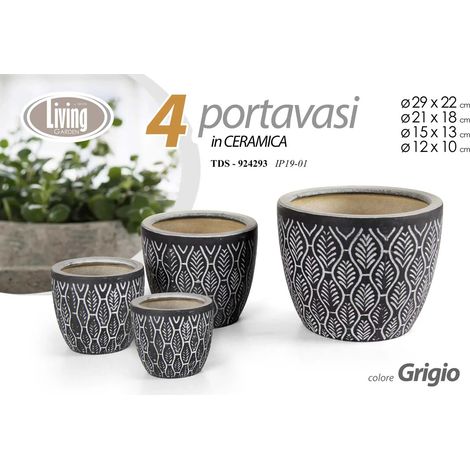 Set 4 portavasi in ceramica grigi Ø29/21/15/12 cm