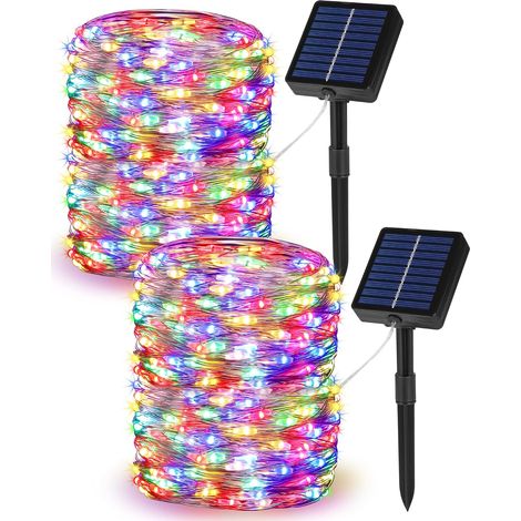 Lot de 2 Guirlande Solaire Extérieur, 20M 200LED Guirlande Lumineuse Étanche IP65, 8 Modes Minuteur Fonction Mémoire Fil de Cuivre Décoration Jardin Terrasse Intérieur Extérieur(Multicolore) (1/5)