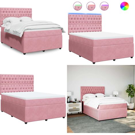 vidaXL Sommier à lattes de lit avec matelas Rose 140x190 cm Velours (1/5)