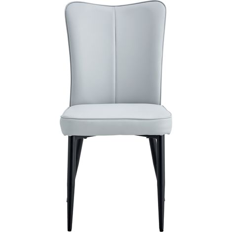 Lot de 2 chaises de salle à manger en cuir régénéré gris clair, dossier ergonomique, pieds métal noirs, style moderne, faciles à monter et stables CHICFURN (1/5)