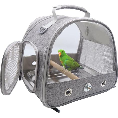 1 Cage de transport pour oiseaux, sac pliable respirant, perchoir en bois, plateau acier inoxydable, voyage petits animaux