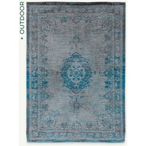 DISEÑO MEDALLÓN - ALFOMBRA MEDALLÓN DEL MUNDO DESVANECIDO - Hecha en Bélgica - Acabado a Mano - Antideslizante Natural - 100% Algodón - Gris Turquesa - 170 x 240 CM (1/5)