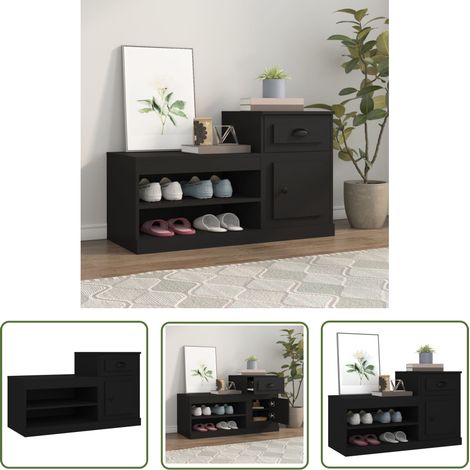 The Living Store Armoire à chaussures noir 100x42x60 cm bois d'ingénierie - Armoire À Chaussures - Meuble Rangement Chaussures - Rangement Chaussures - Étagère Chaussure - Placard Chaussures (1/5)