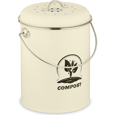 Compostiera con filtro antiodore, 5,5 litri, in ferro, per rifiuti da cucina.