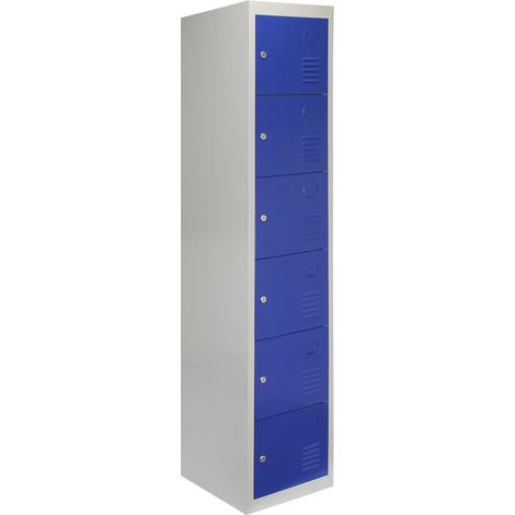 Metal Storage Lockers - Six Doors, Flatpacked, Blue