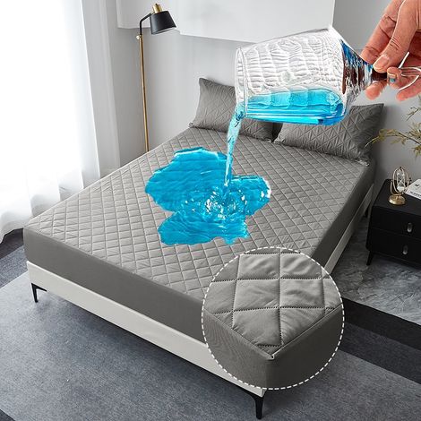 Wasserdichter Matratzenschoner 160 x 200 cm, Atmungsaktiver und Feuchtigkeitsableitender Matratzenbezug, Geräuscharm, Anti-Allergie und Anti-Milben, Hochwertig, Rutschfest, Tiefe Tasche, Waschbar, Gra