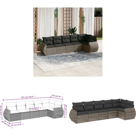 Salon de jardin 6 pcs avec coussins gris résine tressée - Ensemble Salon De Jardin - Mobilier Extérieur - Résine Tressée - Rotin Synthétique - Chaise Lounge - Home & Living (1/3)