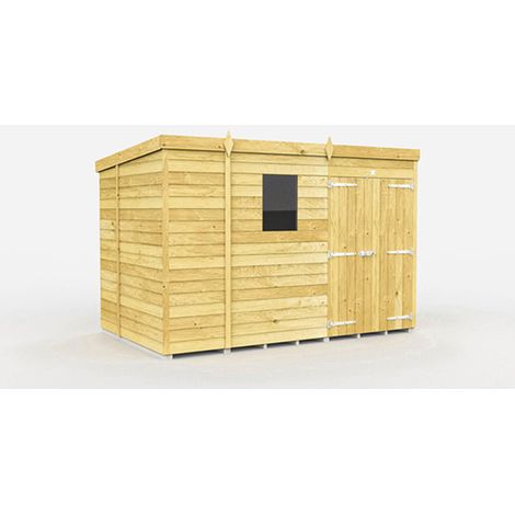 9 x 7 Feet Pent Shed - Double Door With Windows - Wood - L214 x W276 x H201 cm