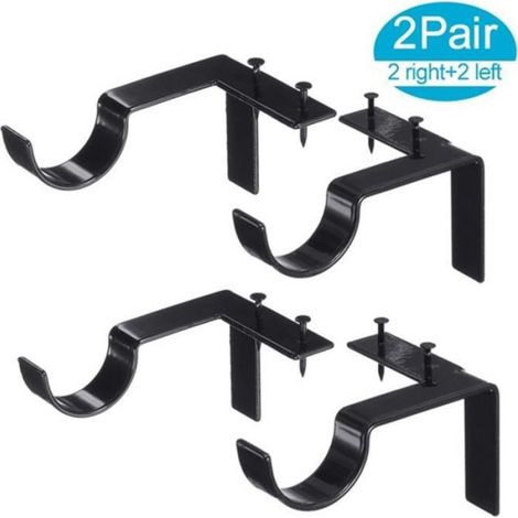 Lot de 4 Support de tringle à rideau, Acier massif, Sans perçage, Noir, Pour tige 1 1/8'', Intérieur et Extérieur (1/4)