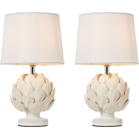 Litecraft Pair of Anika Artichoke Ceramic Table Lamps - Oatmeal, Natural, Chrome (1/5)