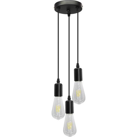 Suspension Loft Vintage à 3 lampes avec câble noir, idéale pour cuisine, bar, restaurant ou café. Lustre suspendu 220 V. (1/5)