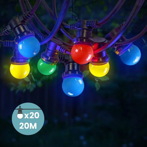 Guirlande lumineuse extérieure 20M multicolore IP65 – 20 bulbes LED E27 – Raccordable – Pour espaces extérieurs toute l'année (1/5)