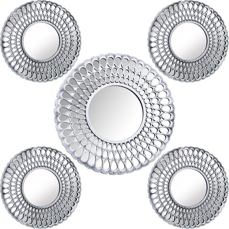 Lot de 5 décorations murales en mélamine argentée avec miroirs 1X°39 Cm +4X°25 Cm (1/5)