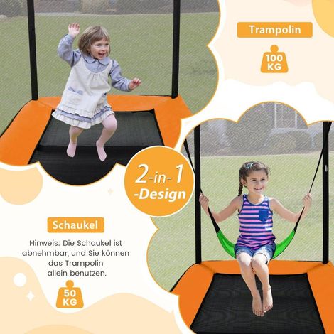 2 in 1 kindertrampolin mit schaukel sicherheitsnetz randabdeckung orange