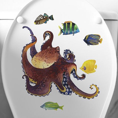 pieuvre Lumineuse De Dessin Anim, Petit Poisson, Monde Sous-marin, Autocollants De Toilettes Pour Enfants, Dcoration De Salle De Bains, Autocollan (1/5)