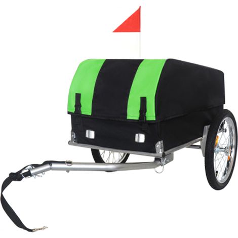 Remorque vélo avec roues 16 pouces, capacité 40 kg, couverture imperméable amovible, pliable - Vert/Noir (1/5)