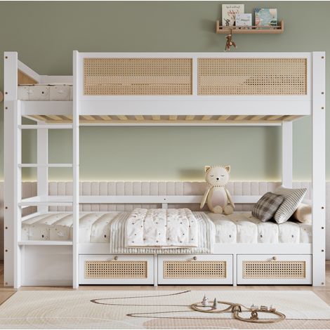 Bett Etagenbett mit Stauraum 90x200 Holz Weiß Natur OKMYHOME (1/5)