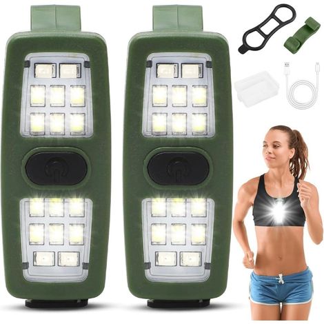 Lot de 2 petites lampes frontales LED rechargeables par USB - Étanche - Avec 7 modes d'éclairage - Pour camping, randonnée, jogging, escalade, pêche, sac à dos, vêtements (1/5)