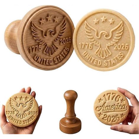Tampon à biscuits en bois gravé aigle patriotique 250e anniversaire USA, moule réutilisable décoration fondant & pâtisserie (1/5)