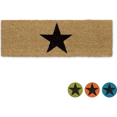Paillasson ETOILES fibres de coco dessous caoutchouc antidérapant porte entrée tapis usage intérieur extérieur HxlxP 1.5 x 75 x 25 cm étoile nature (1/5)