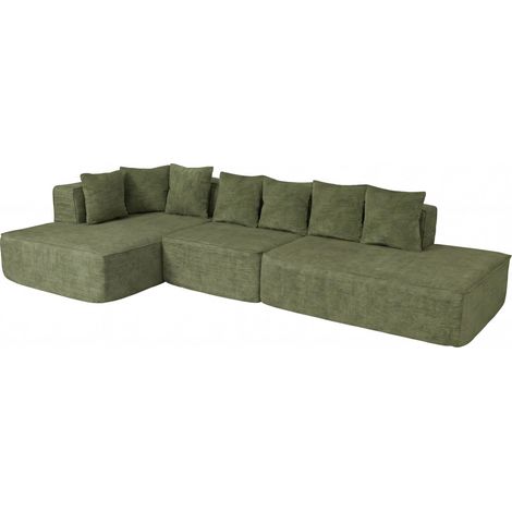 Ensemble de canapés HHG-729, canapé en L, canapé de salon, tissu chenille (270 g/m²), partie couchage à gauche 60 x 310 x 150 cm, vert (1/5)