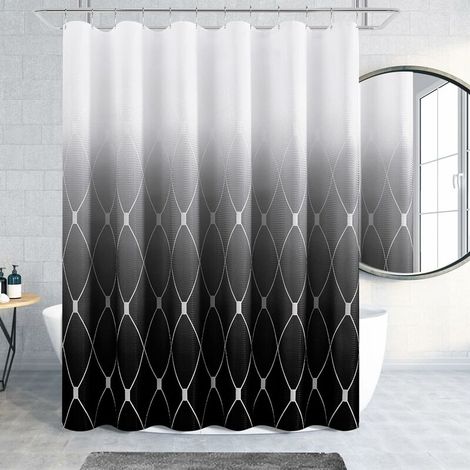 Black and White Shower Curtain, Geometric Shadow Black Shower Curtain for Men, with 12 Hooks, Waterproof, Durable and Machine Washable Shower Curtain, 72x72 cm, Black and White and Gray (1/4)