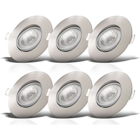 B.K.Licht lot de 6 spots à encastrer IP23 ultraplats 24mm, orientables et dimmables, Ø90mm, nickel mat, éclairage plafond encastrable, platines LED 5W, 460Lm, blanc chaud 3000K