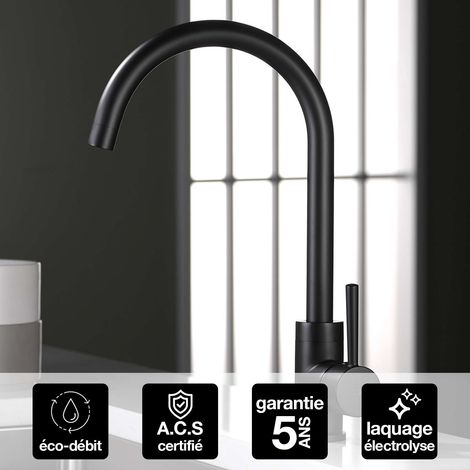 Robinet Mitigeur de Cuisine anti-calcaire Noir Mat IMEX LYON GCR002/NG (1/4)